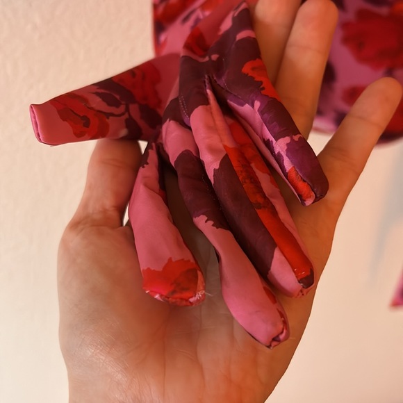 For Love and Lemons Huda Mini Dress Rose Print Strapless Satin with Puff Sleeves - Picture 3 of 12